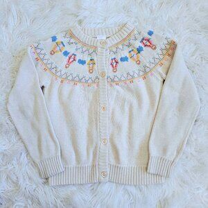Hanna Andersson Fair Isle Air Balloon Knit Cardigan Girls Cotton Sweater Size 8